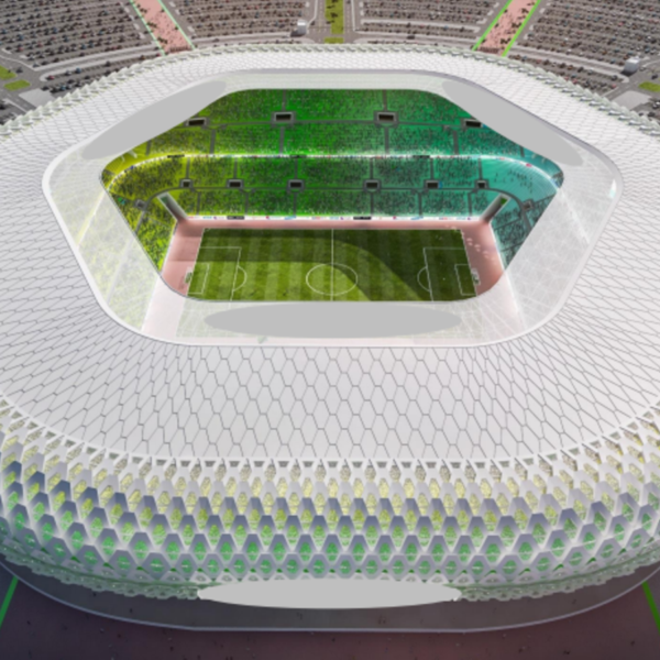 uwanja-pic - EXCELLENCE AFRICA ADVENTURES a futuristic white stadium seen from above with a green soccer field in tanzania